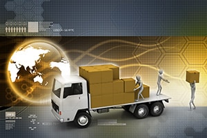 supply-chain-logistics Supply chain logistics illustrated by global transport.